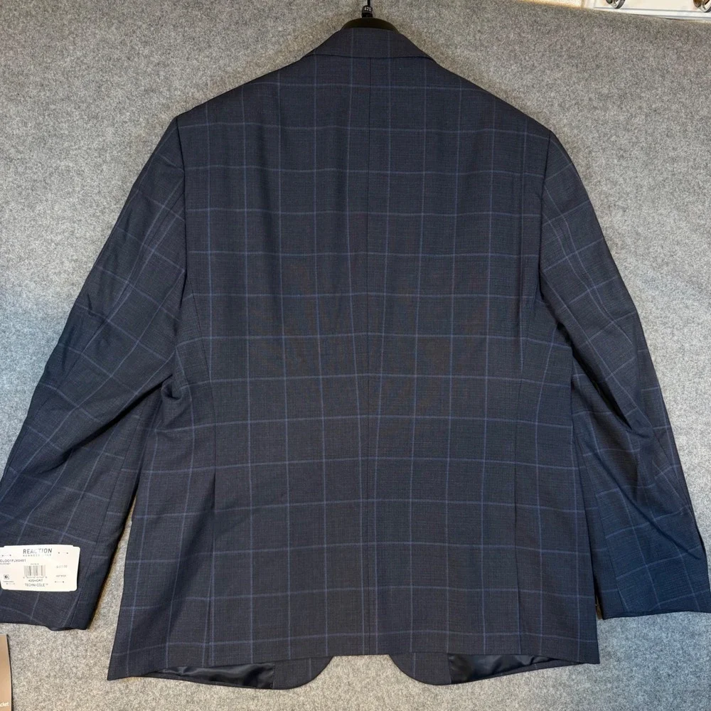 Kenneth Cole Reaction Men 42S Slim Fit Flex Suit Jacket Navy Windowpane CLOO1FJX